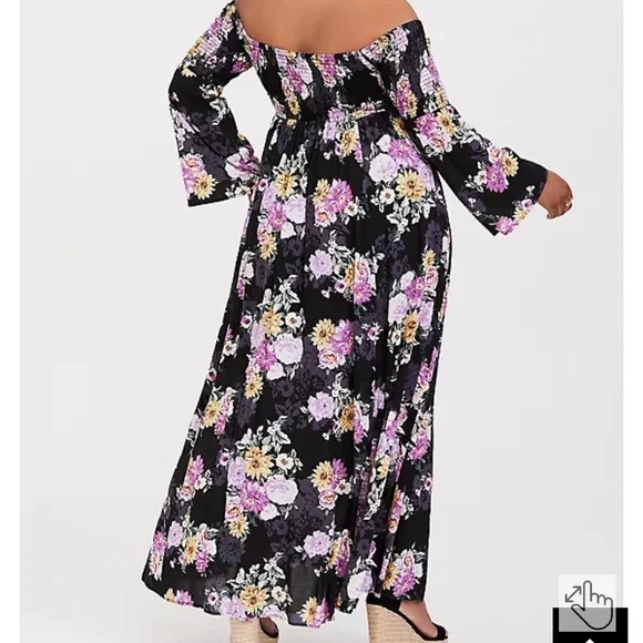 Torrid Black Floral Challis Off Shoulder Maxi Dress - Picture 2 of 5